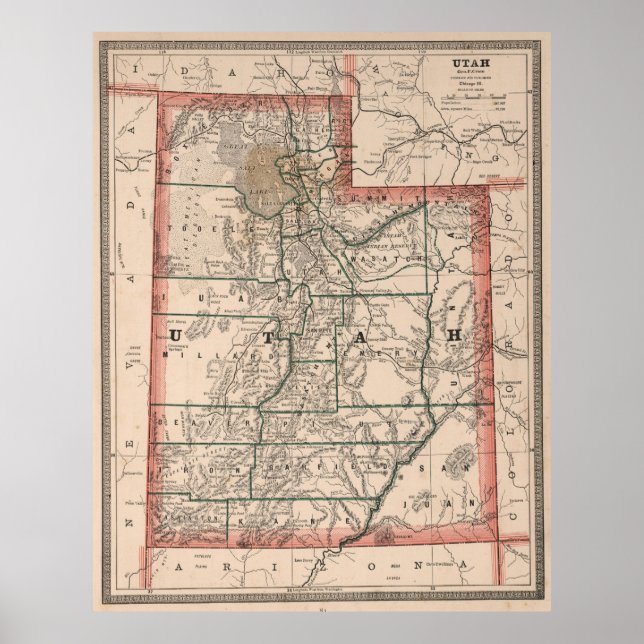 Póster Mapa de época de Utah (1883) (Frente)