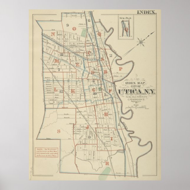 Póster Mapa de época de Utica Nueva York (1883) (Frente)