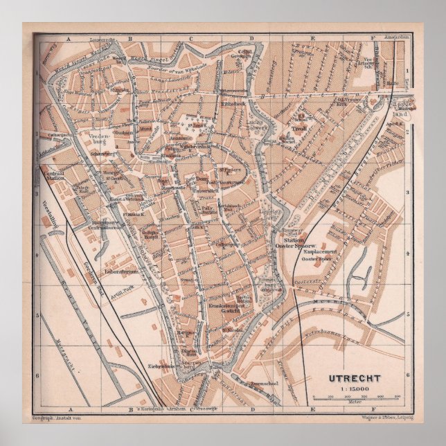Póster Mapa de época de Utrecht Países Bajos (1897) (Frente)