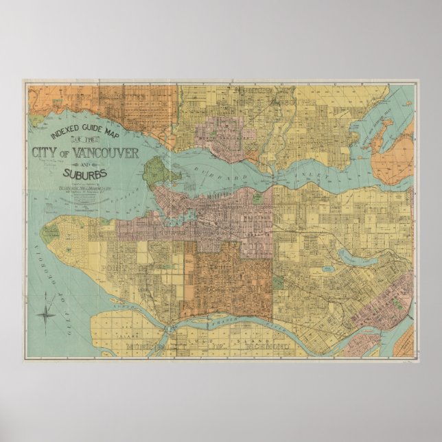 Póster Mapa de época de Vancouver Canadá (1920) (Frente)