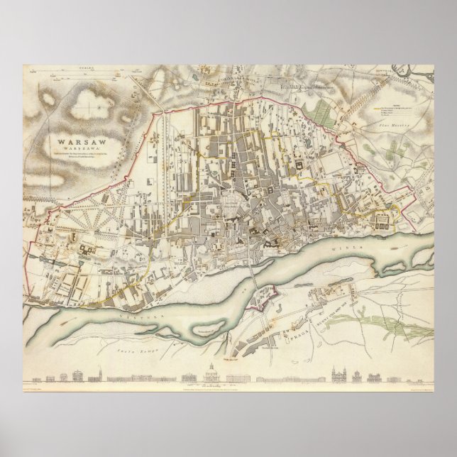Póster Mapa de época de Varsovia Polonia (1831) (Frente)
