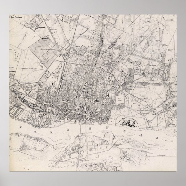 Póster Mapa de época de Varsovia Polonia (1836) (Frente)