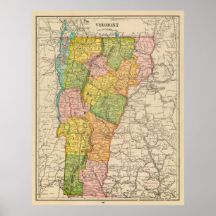 Póster Mapa de época de Vermont (1909)