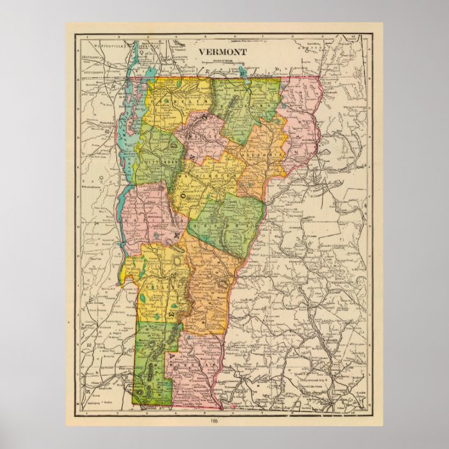 Póster Mapa de época de Vermont (1909) (Frente)