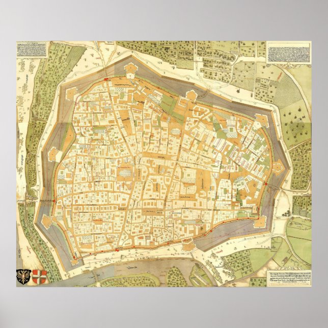 Póster Mapa de época de Viena Austria (1547) (Frente)