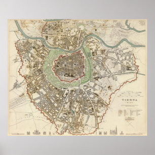 Póster Mapa de época de Viena Austria (1833)