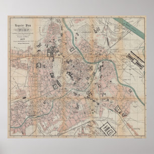 Póster Mapa de época de Viena Austria (1872)