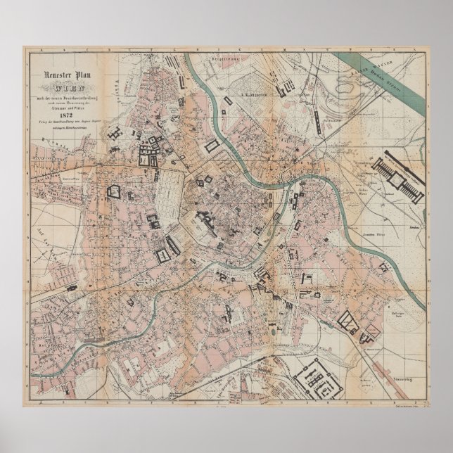 Póster Mapa de época de Viena Austria (1872) (Frente)