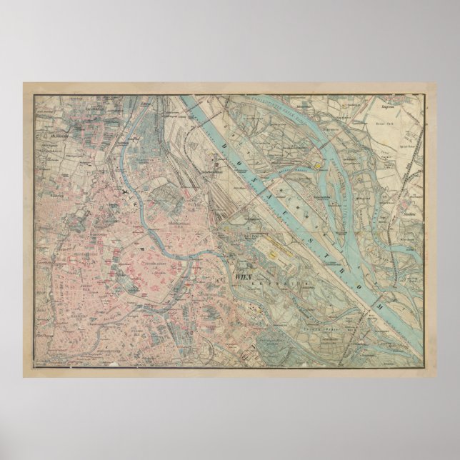 Póster Mapa de época de Viena Austria (1875) (Frente)