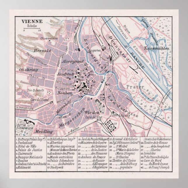 Póster Mapa de época de Viena Austria (1900) (Frente)