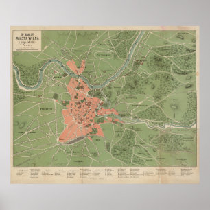 Póster Mapa de época de Vilnius Lituania (1890)