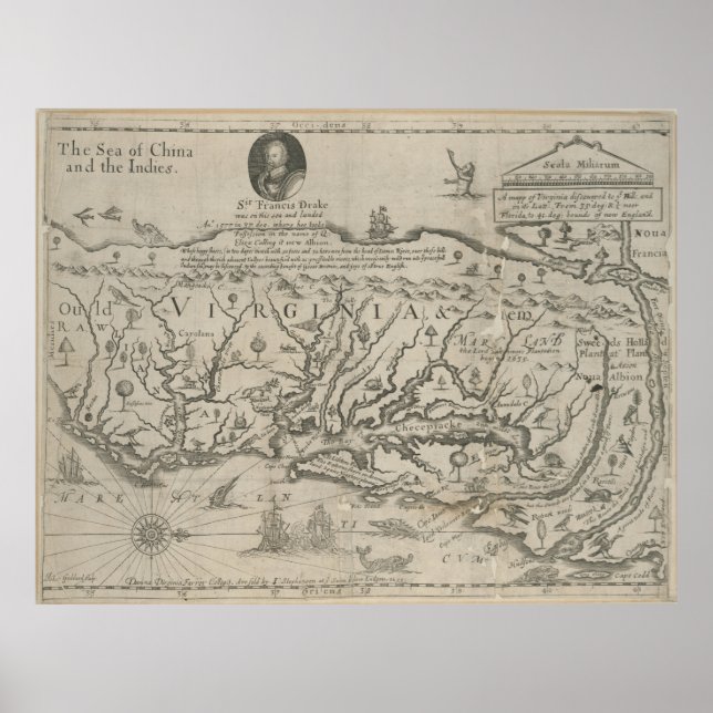 Póster Mapa de época de Virginia (1651) (Frente)