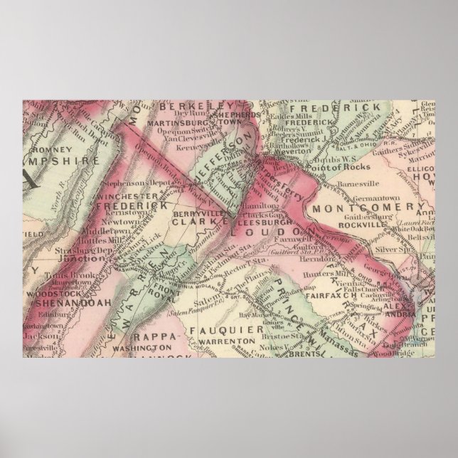 Póster Mapa de época de Virginia del Norte (1875) (Frente)