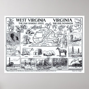 Póster Mapa de época de Virginia y Virginia Occidental (1