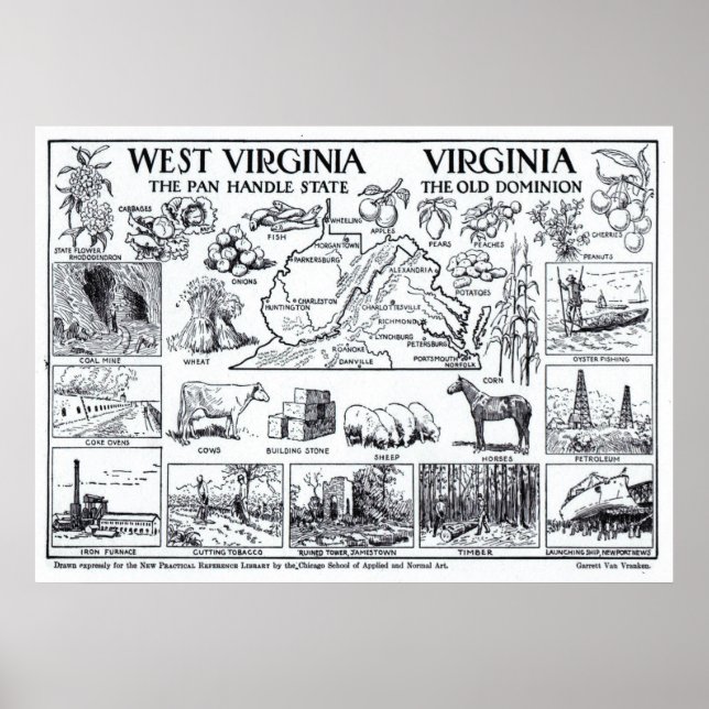 Póster Mapa de época de Virginia y Virginia Occidental (1 (Frente)