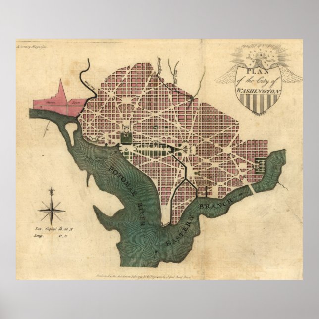 Póster Mapa de época de Washington D.C. (1793) (Frente)