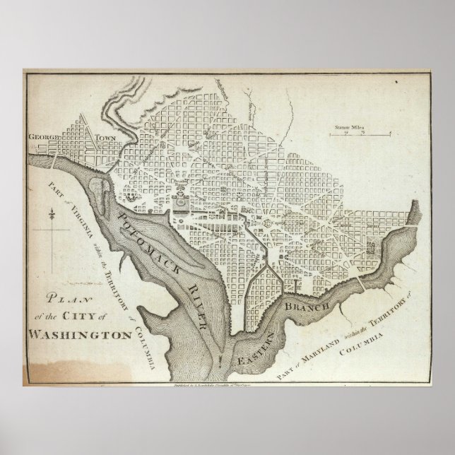 Póster Mapa de época de Washington D.C. (1794) (Frente)