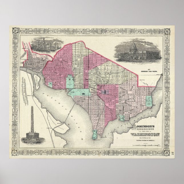 Póster Mapa de época de Washington D.C. (1866) (Frente)