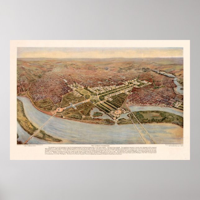 Póster Mapa de época de Washington DC (1915) (Frente)