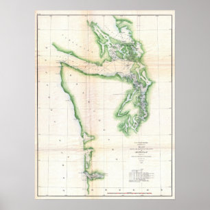 Póster Mapa de época de Washington y la costa de Oregón (