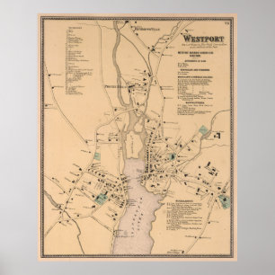Póster Mapa de época de Westport CT (1867)