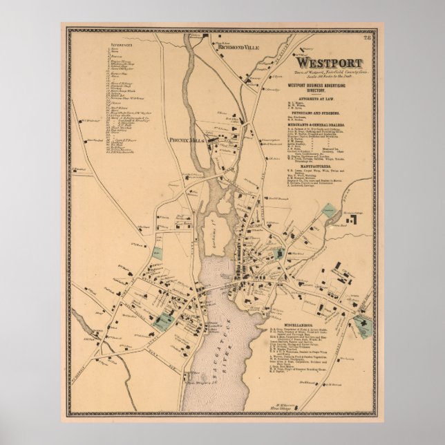 Póster Mapa de época de Westport CT (1867) (Frente)