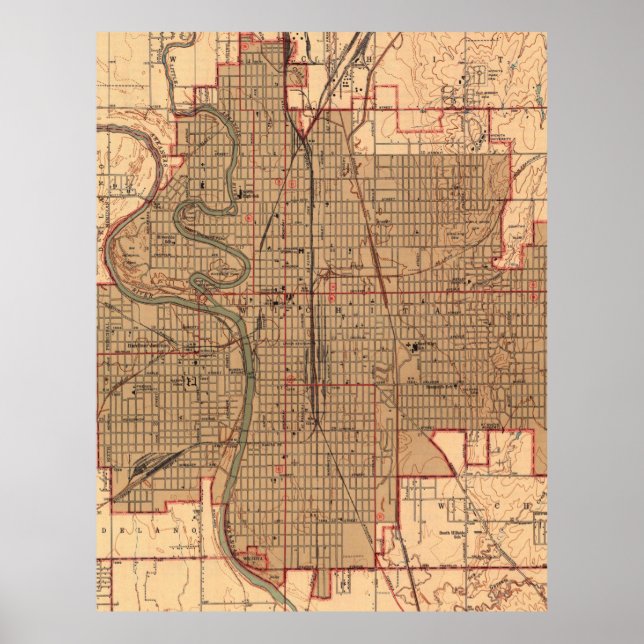 Póster Mapa de época de Wichita Kansas (1943) (Frente)