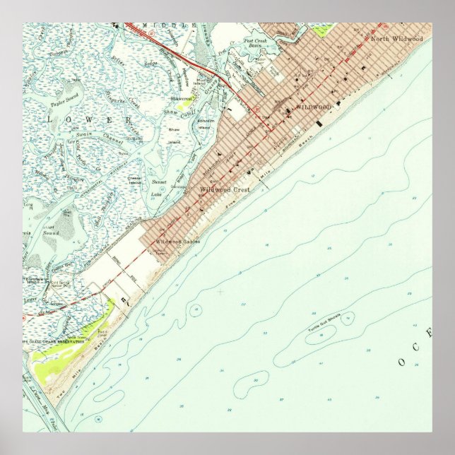 Póster Mapa de época de Wildwood NJ (1955) (Frente)