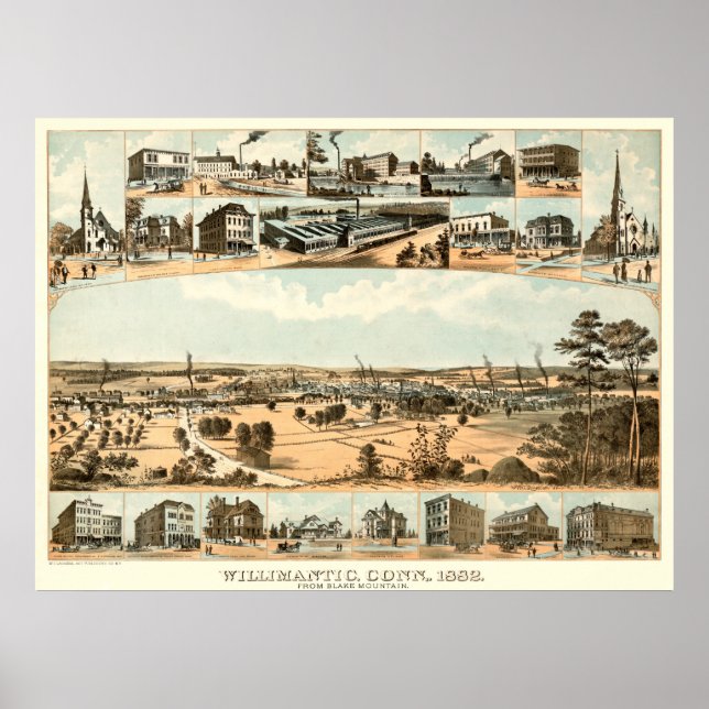 Póster Mapa de época de Willimantic, CT en 1882 Poster (Frente)