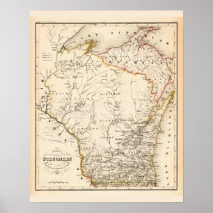 Póster Mapa de época de Wisconsin 1852