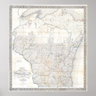 Póster Mapa de época de Wisconsin (1856)
