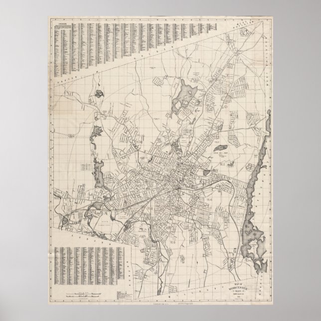 Póster Mapa de época de Worcester Massachusetts (1919) (Frente)