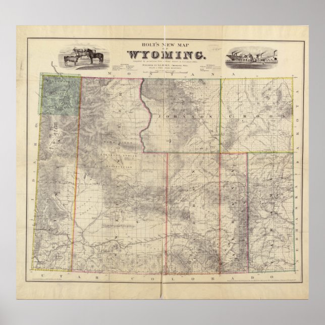 Póster Mapa de época de Wyoming (1883) (Frente)