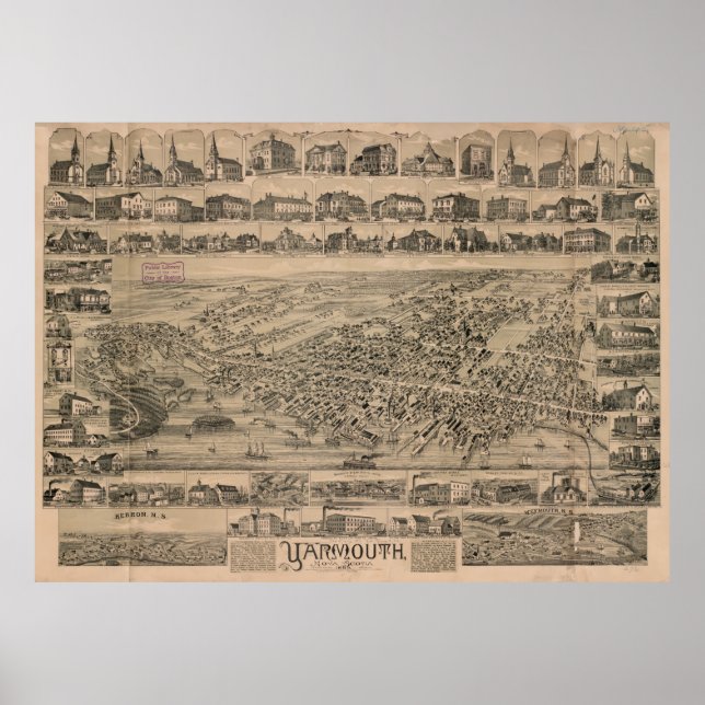 Póster Mapa de época de Yarmouth Nueva Escocia (1889) (Frente)