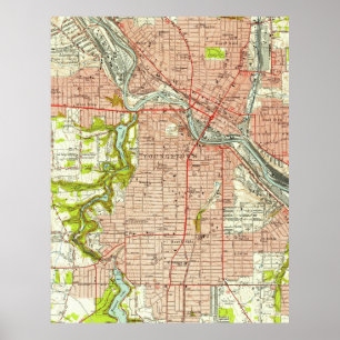 Póster Mapa de época de Youngstown Ohio (1951)