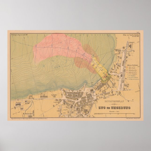 Póster Mapa de época de Zug Suiza (1887) (Frente)