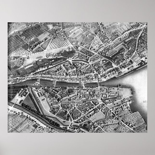 Póster Mapa de época de Zúrich Suiza (1850) (Frente)