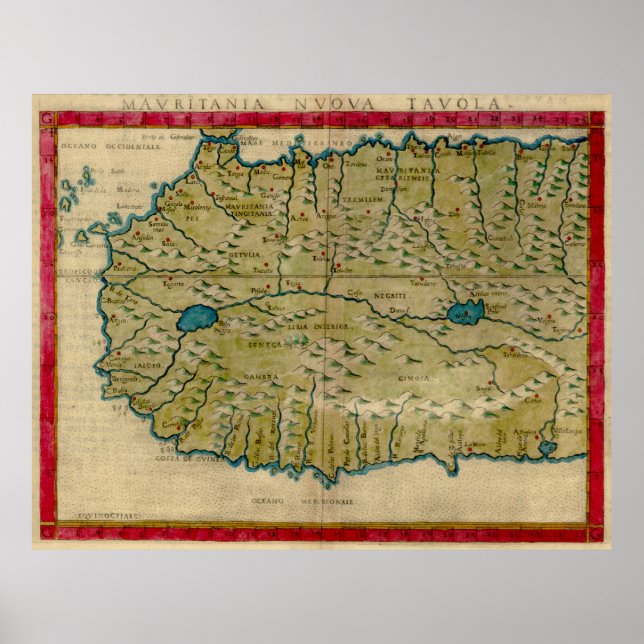 Póster Mapa de época del África occidental (1561) (Frente)
