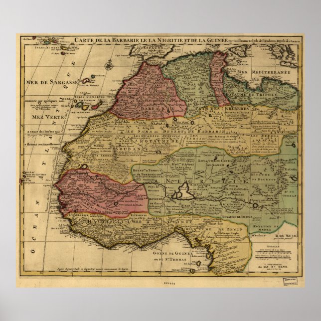 Póster Mapa de época del África occidental (1742) (Frente)