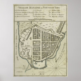Póster Mapa de época del bajo Manhattan (1764)