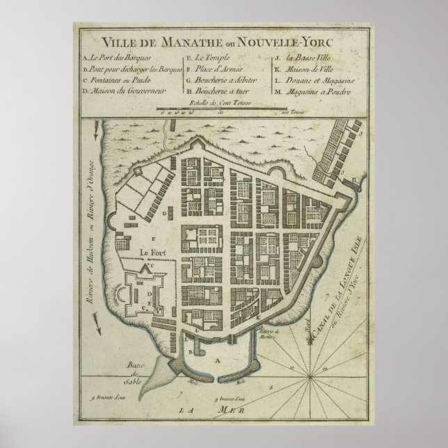 Póster Mapa de época del bajo Manhattan (1764) (Frente)