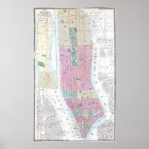 Póster Mapa de época del bajo Manhattan (1865)