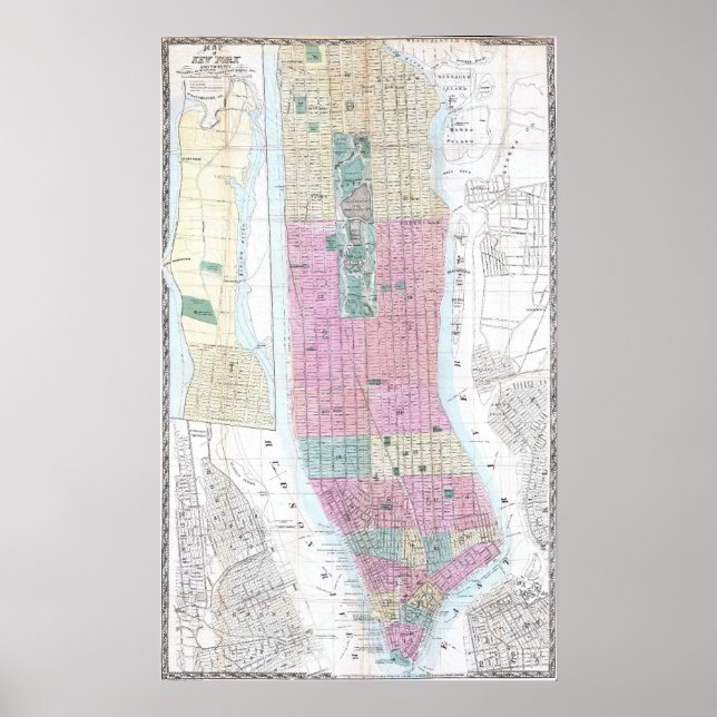 Póster Mapa de época del bajo Manhattan (1865) (Frente)