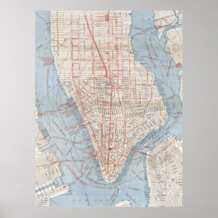 Póster Mapa de época del bajo Manhattan (1879)