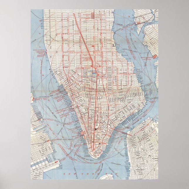 Póster Mapa de época del bajo Manhattan (1879) (Frente)