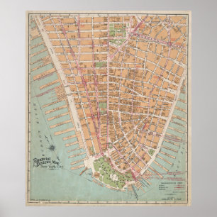 Póster Mapa de época del bajo Manhattan (1921)