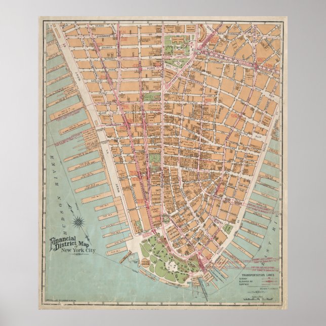 Póster Mapa de época del bajo Manhattan (1921) (Frente)