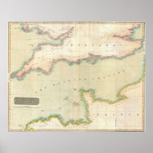 Póster Mapa de época del Canal de la Mancha (1814)