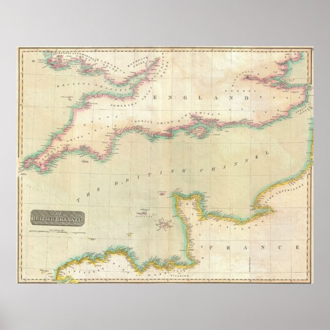 Póster Mapa de época del Canal de la Mancha (1814) (Frente)