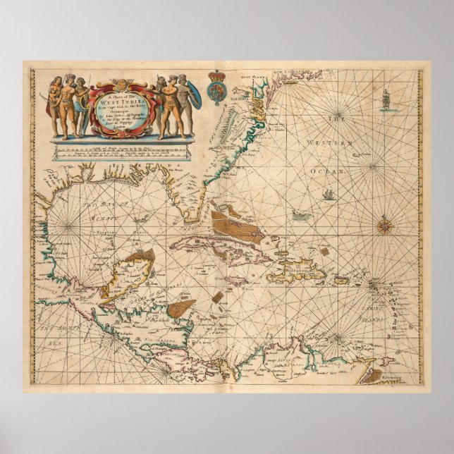 Póster Mapa de época del Caribe (1672) (Frente)